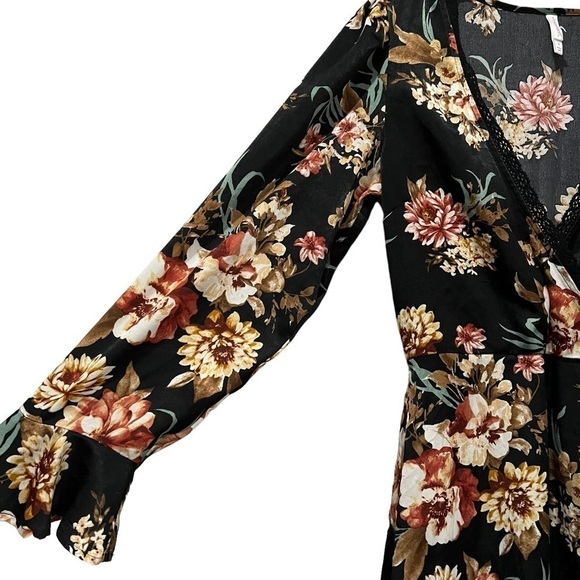 Xhilaration Medium Liberty Floral Faux Wrap Long Sleeve Boho Mini Dress Ruffle O - Picture 3 of 6